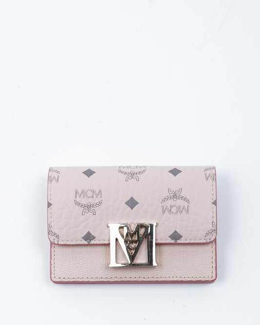 Portefeuille compact en cuir Visetos monogramme rose MCM