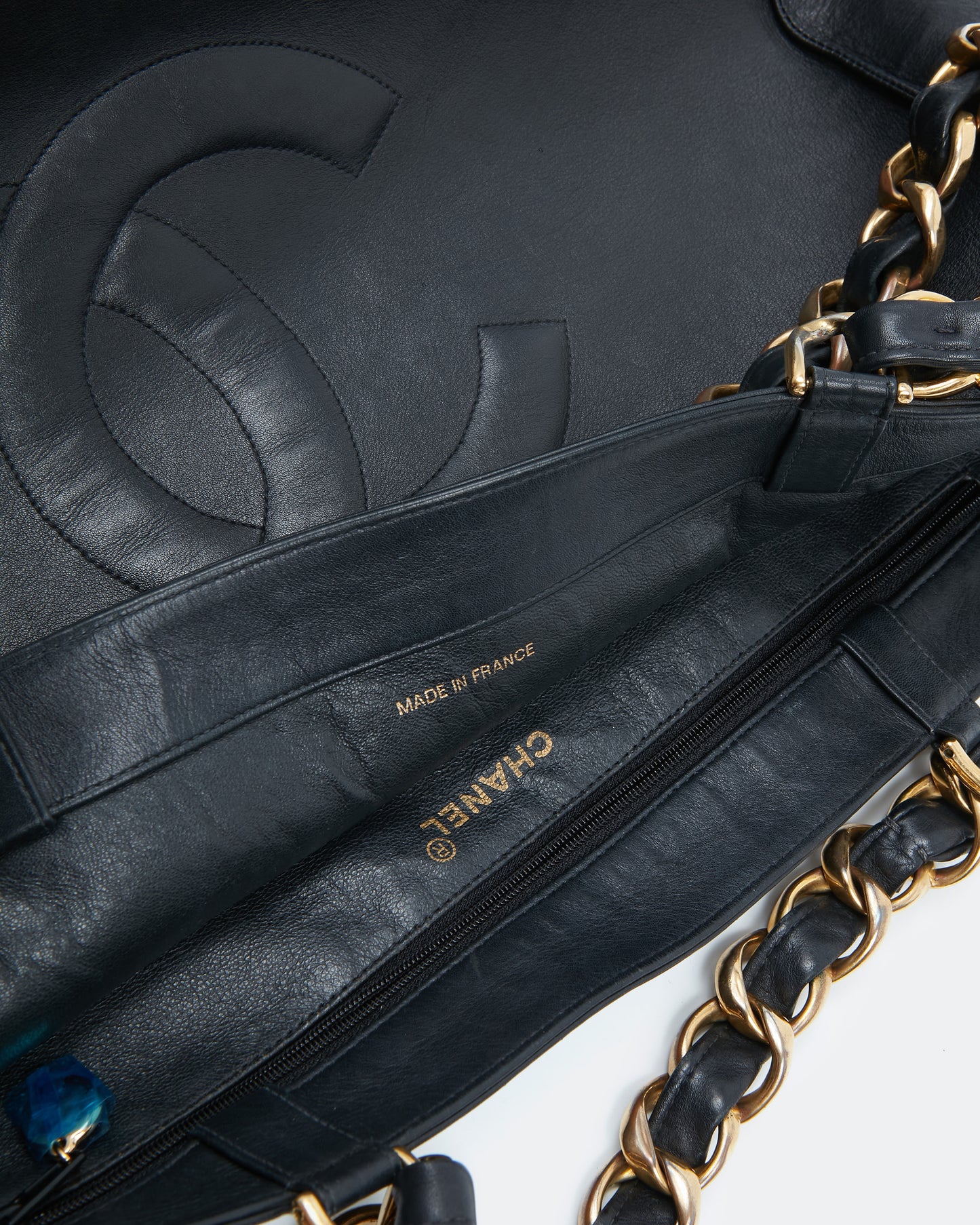 Chanel Black Lambskin Vintage 24K Gold Chain Interlocking CC Tote Bag