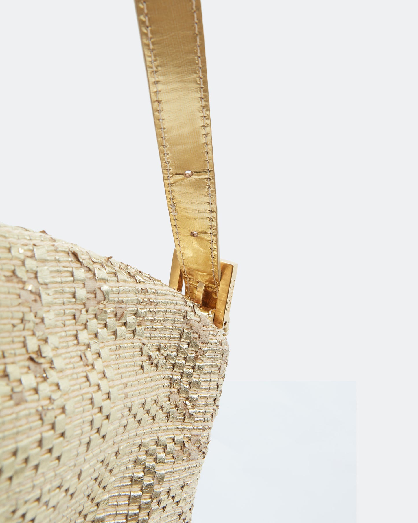 Fendi Gold Hemp / Leather Intrecciato Zucca Baguette Shoulder Bag