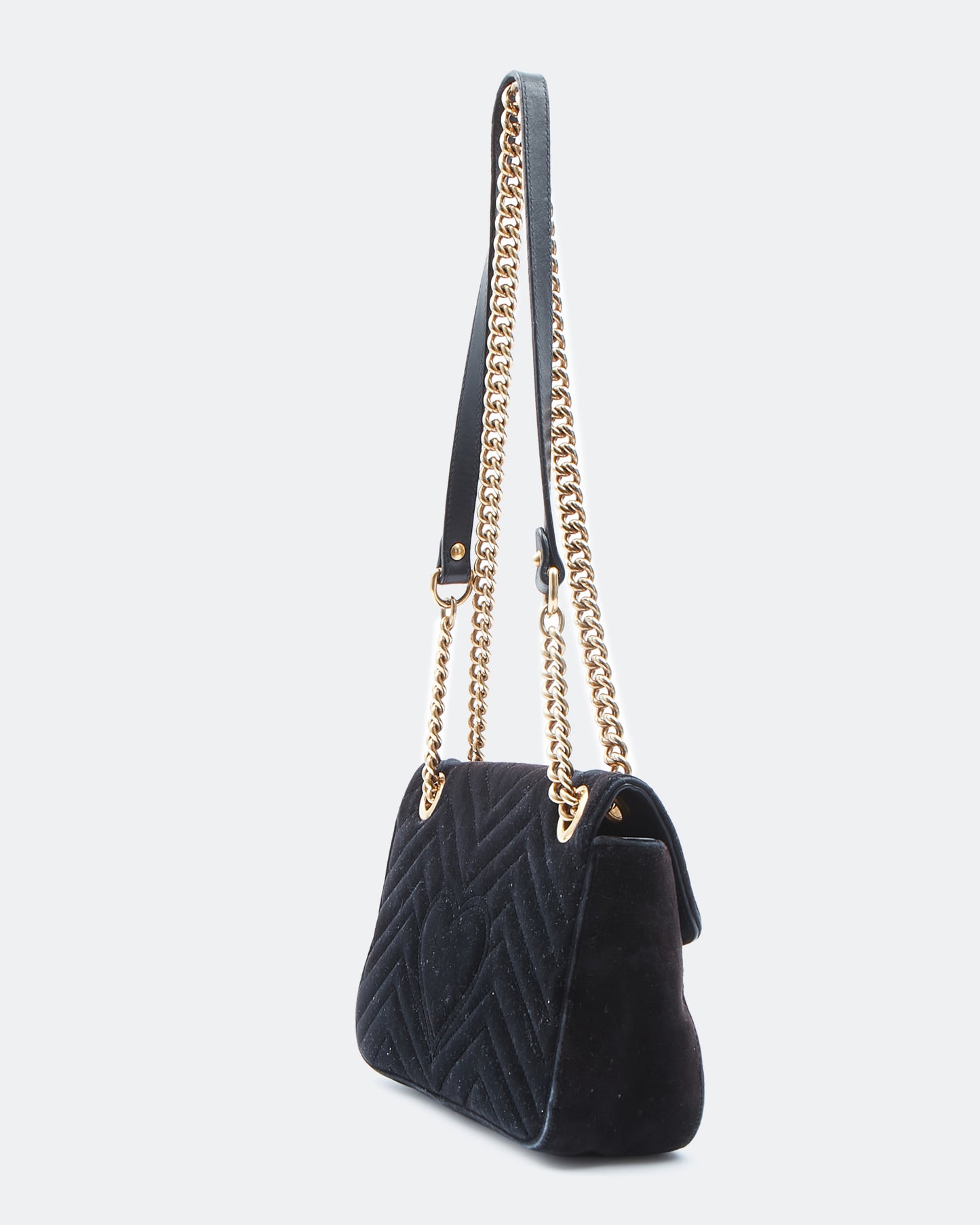 Sac à chaîne moyen Gucci en velours noir Matelasse Marmont GG