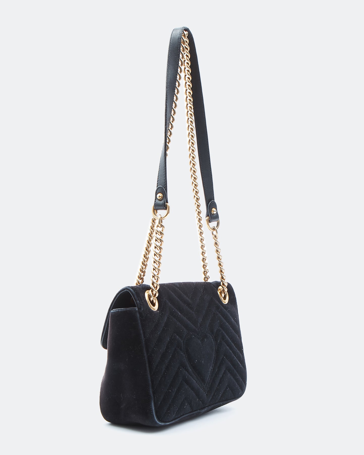 Sac à chaîne moyen Gucci en velours noir Matelasse Marmont GG