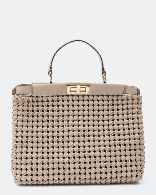 Fendi Sac Peekaboo moyen en cuir tressé beige