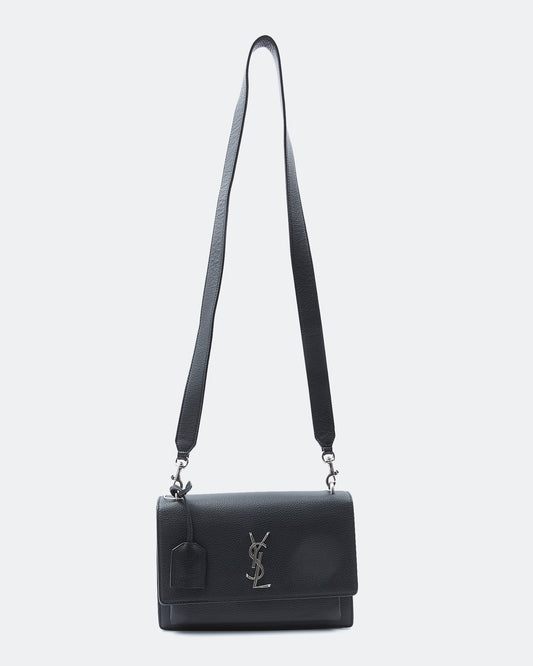 Saint Laurent Sac à bandoulière en cuir grainé Sunset moyen noir