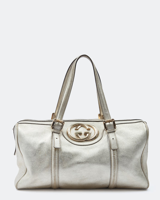 Sac Britt Boston moyen en cuir métallisé doré avec logo GG de Gucci