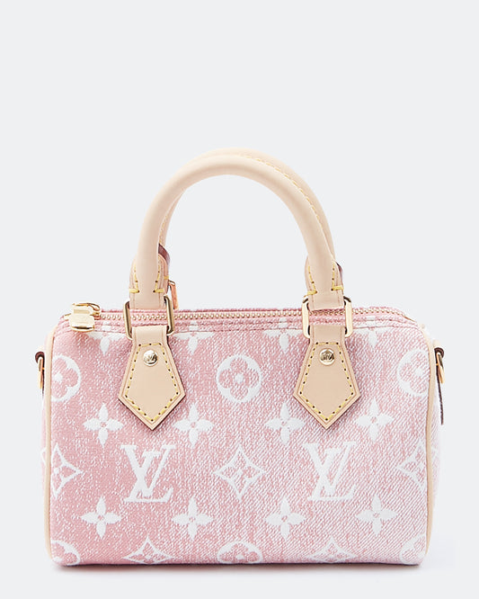 Sac Speedy Nano Monogram en denim rose Louis Vuitton