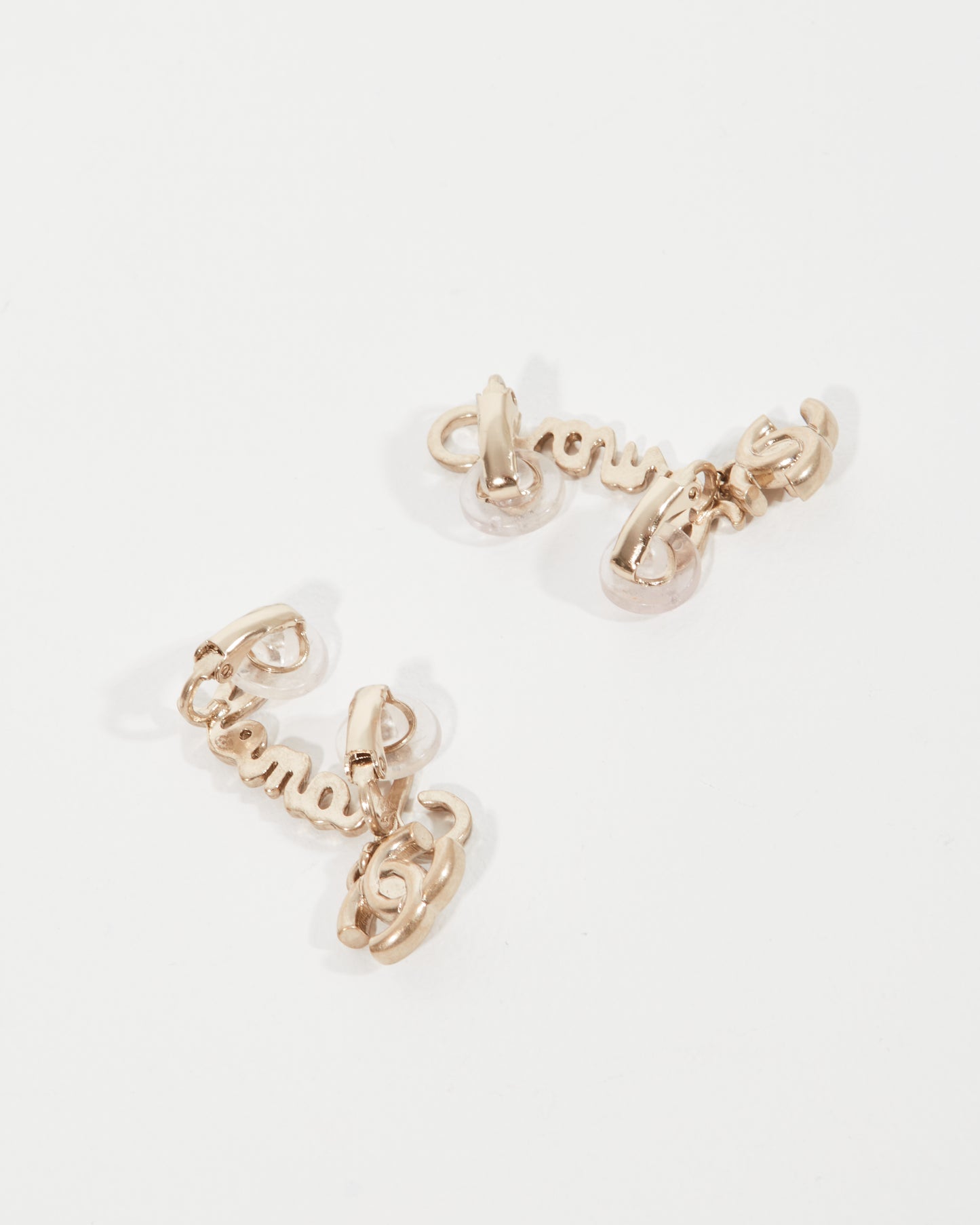 Chanel Antique Gold Logo Clip On Earrings