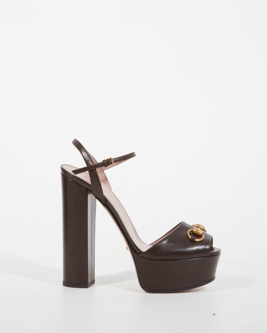 Gucci Brown Leather Horsebit Platform Pumps - 39.5