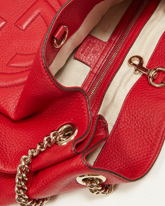 Gucci Red Pebbled Leather Large Soho Chain Shoulder Tote Bag – RETYCHE