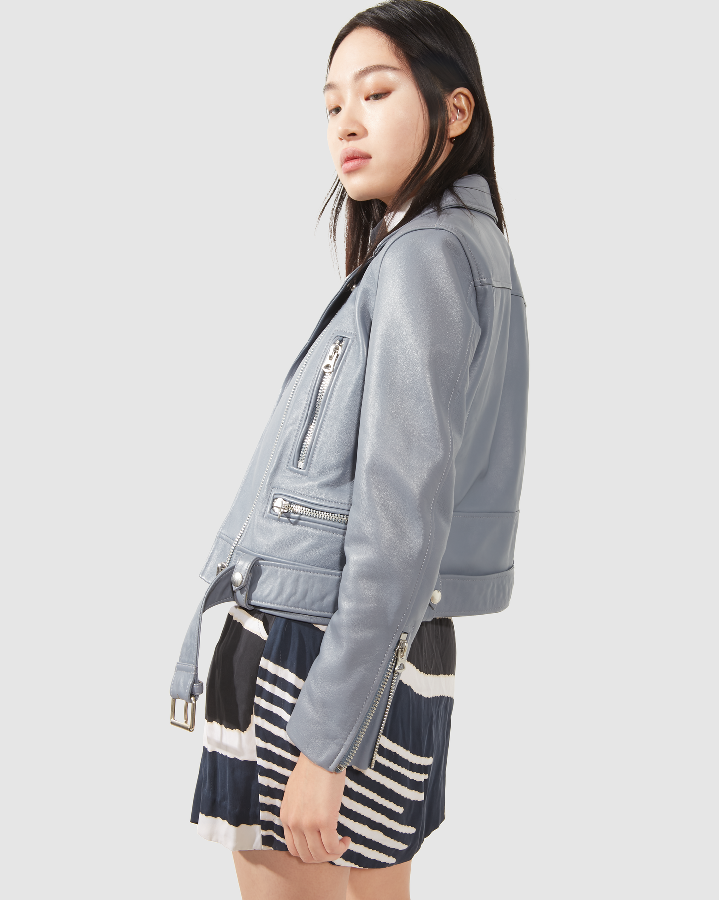 Acne Studios Blue Leather Biker Jacket - S