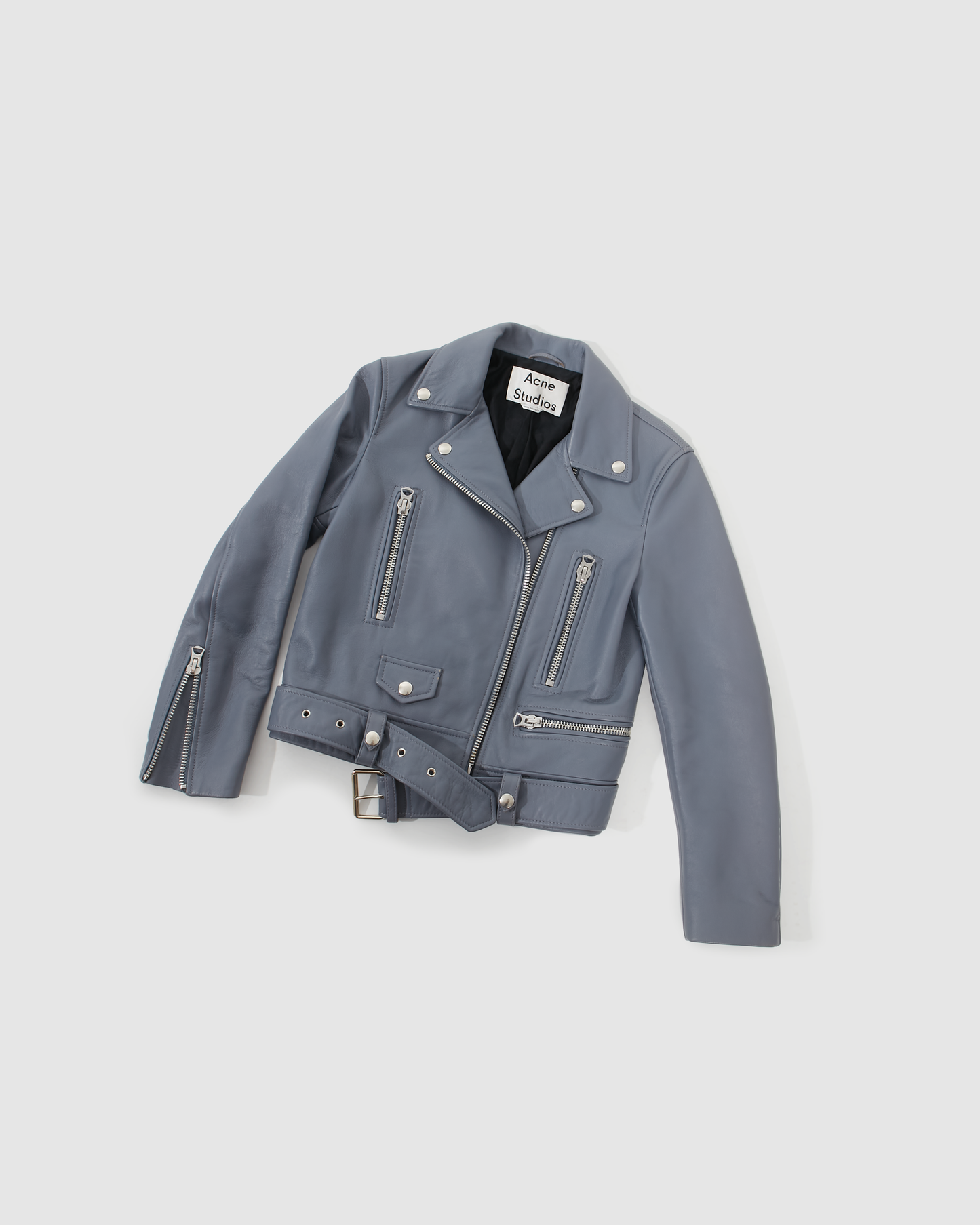 Acne Studios Blue Leather Biker Jacket - S