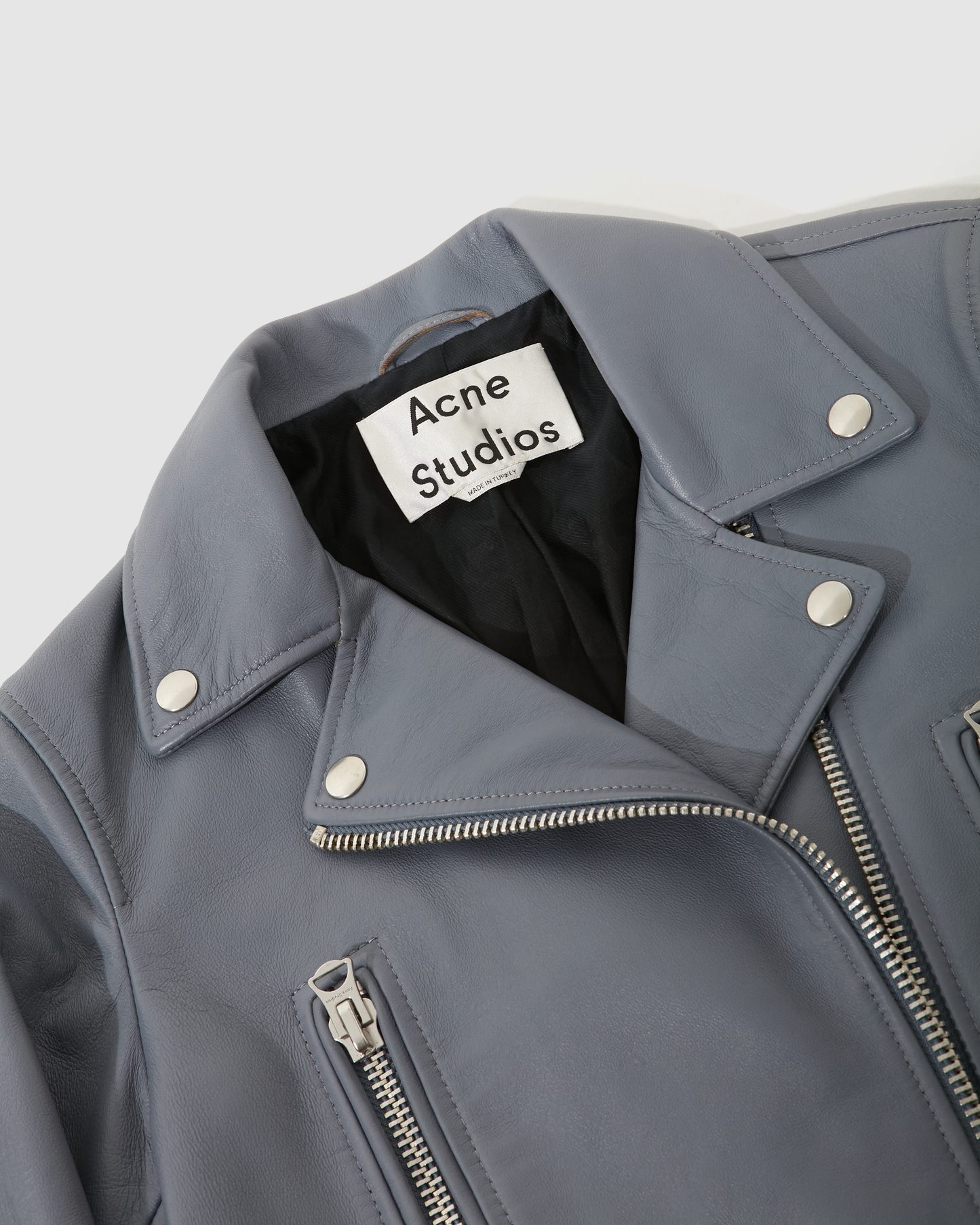 Acne Studios Blue Leather Biker Jacket - S