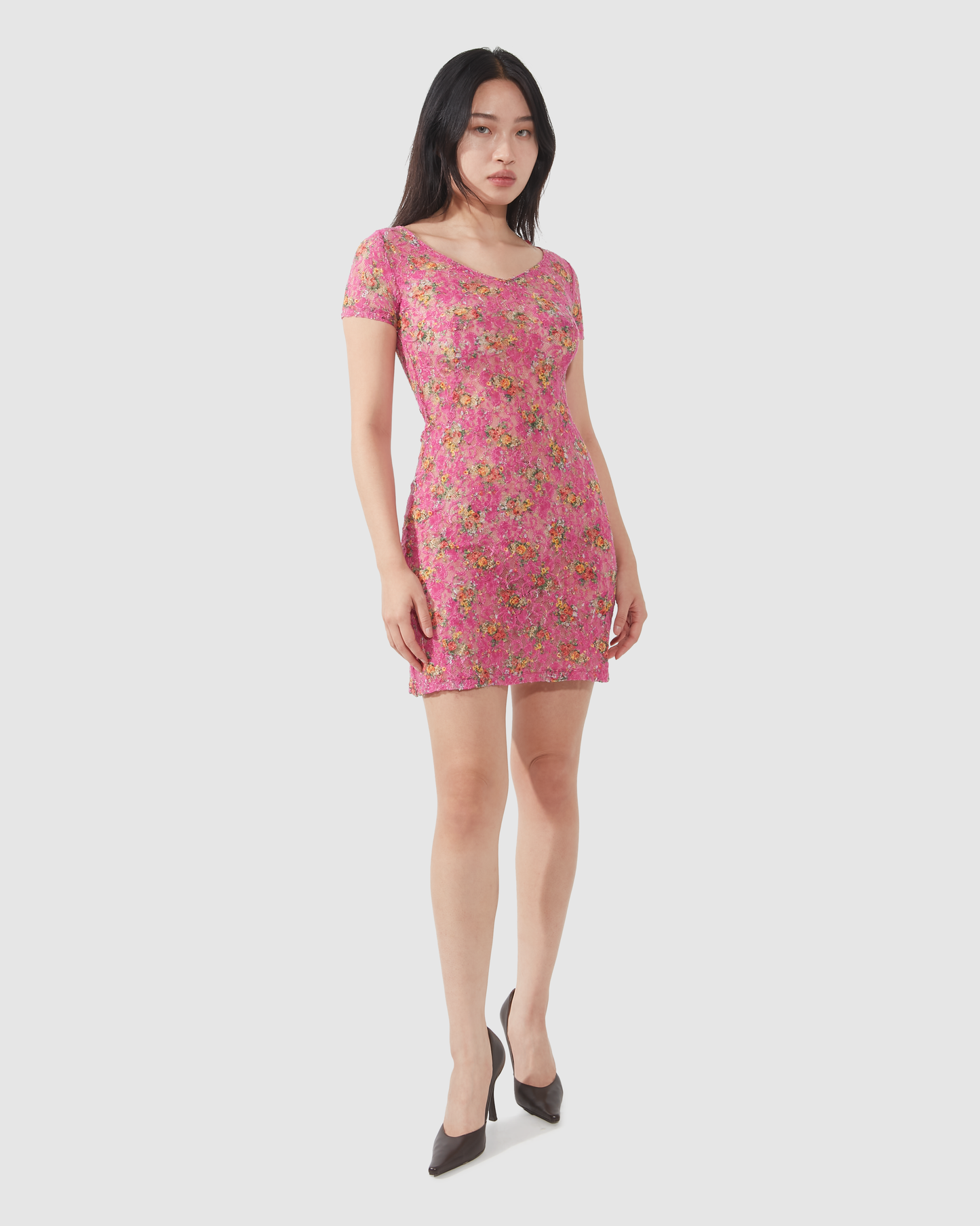 D&G Pink Lace Floral Midi Dress - S