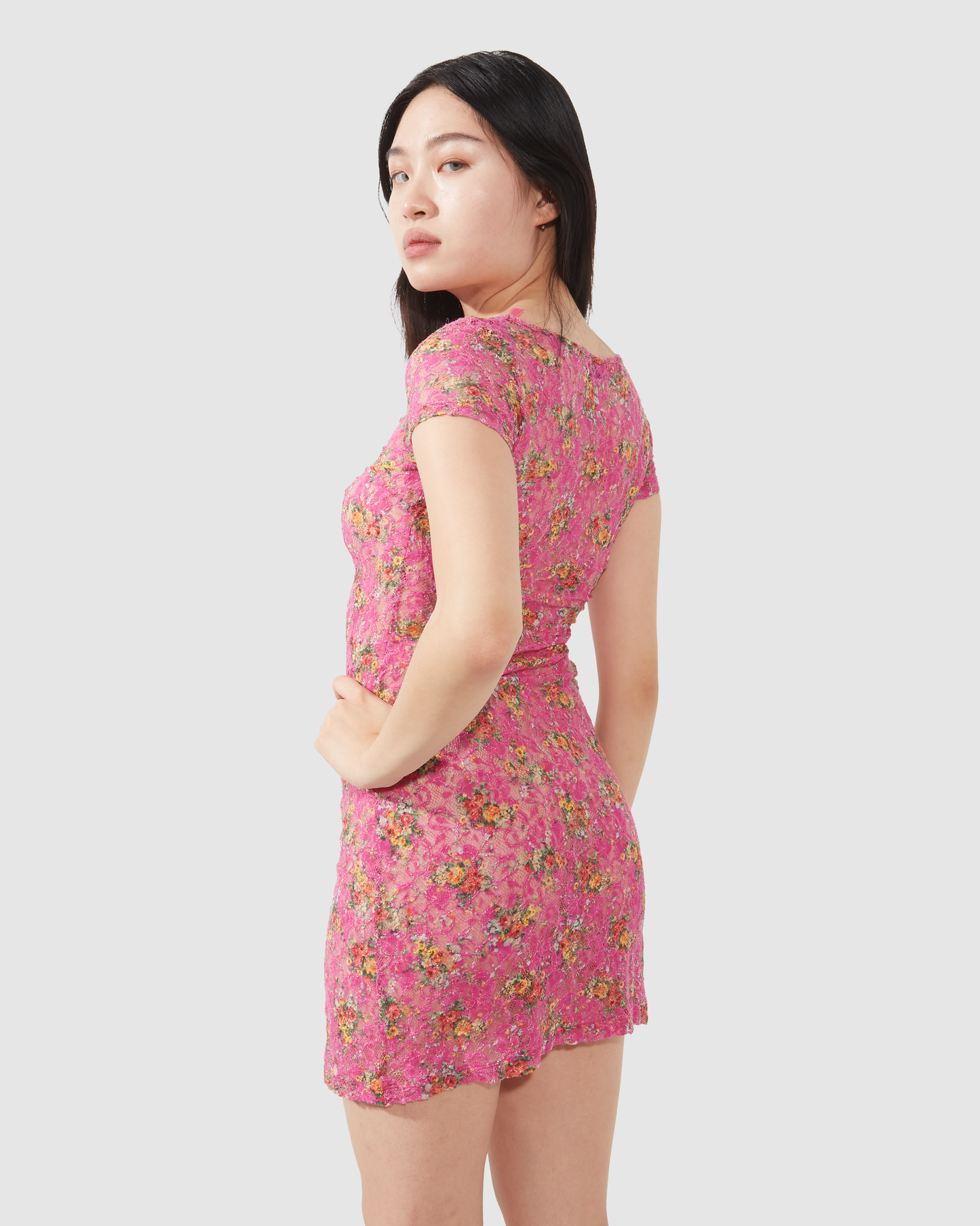 D&G Pink Lace Floral Midi Dress - S