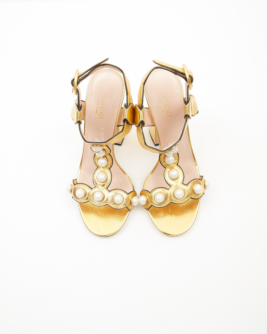 Gucci gold sandals with on sale pearls