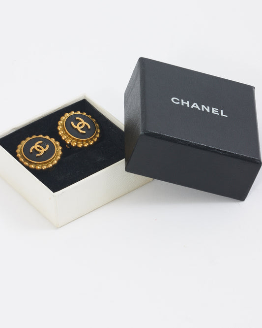 Chanel Vintage Or CC Logo Médaillon Clip Sur Boucles D'oreilles 