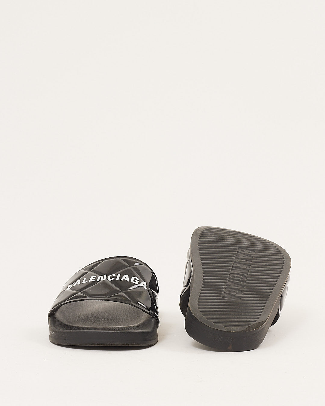 Balenciaga Patent Leather Quilted Logo Pool Slides 40 RETYCHE