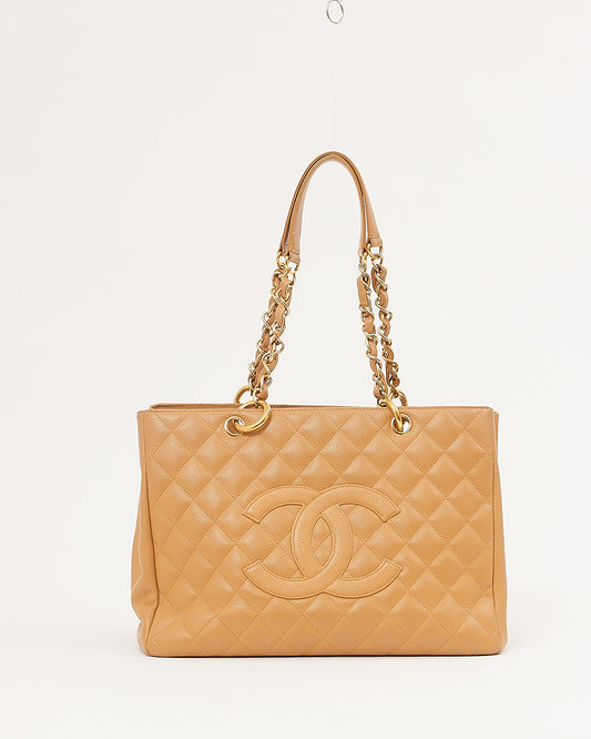 Chanel Tan Caviar Quilted Leather Grand Shopping Tote Bag