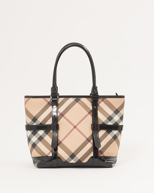 Burberry Beige Nova Check Coated Canvas & Patent Leather Tote Bag