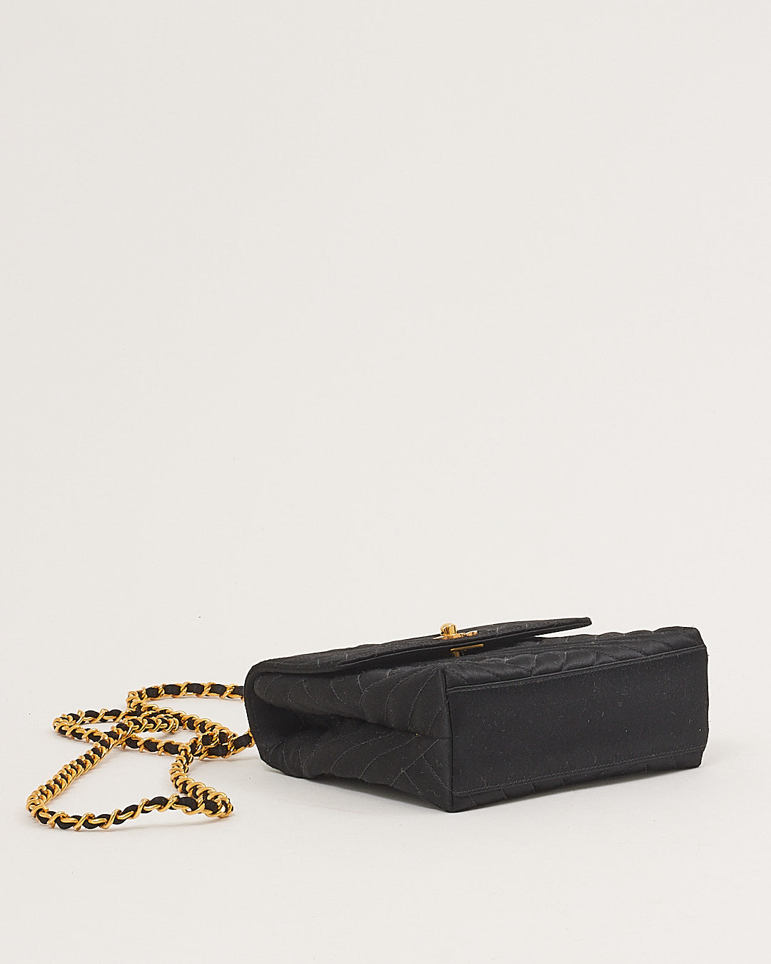 Chanel Black Satin 24K Gold Plated Vintage Square Flap Bag