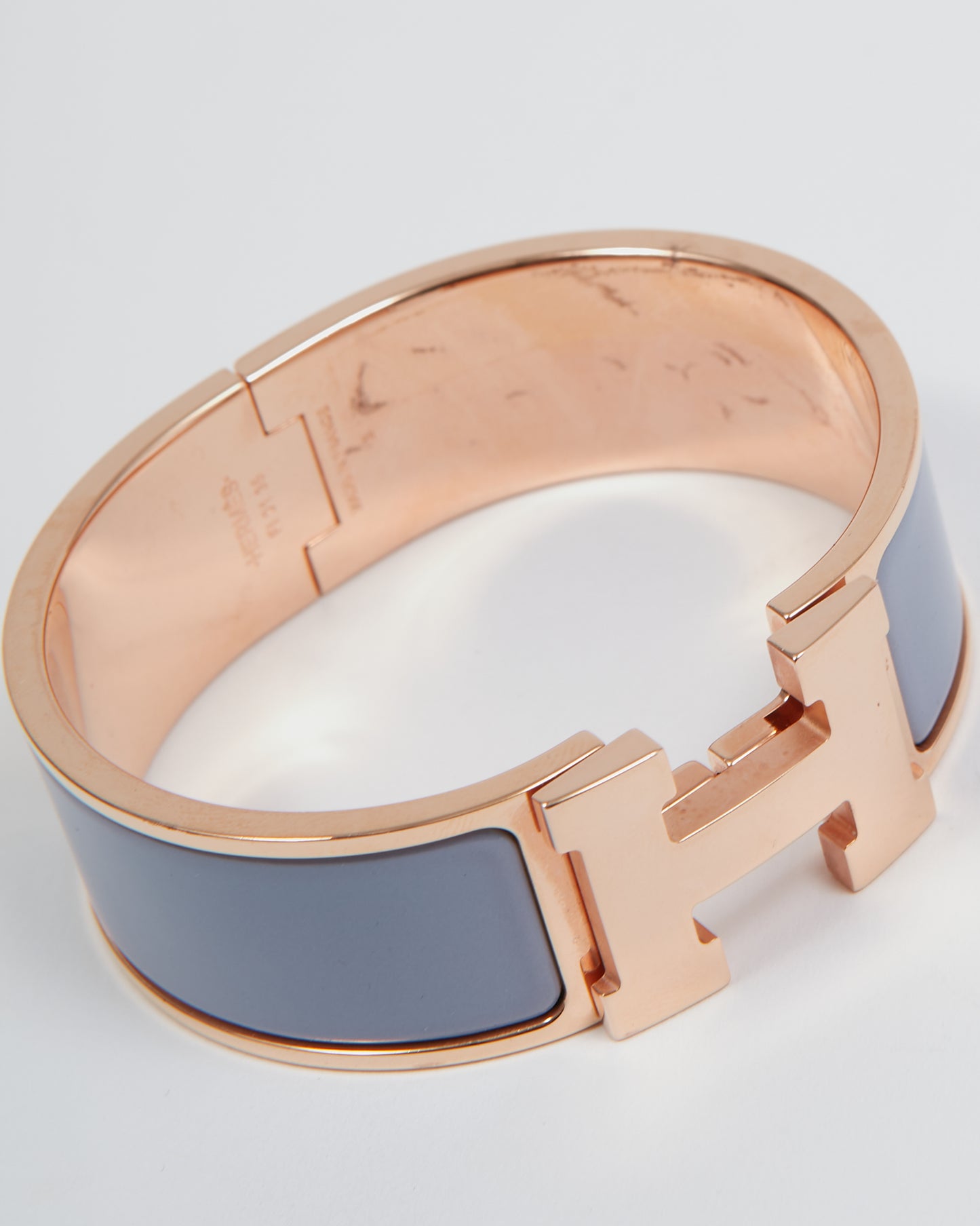 Hermès Rose Gold Perrywinkle Enamel Wide Clic Clac Bracelet - S