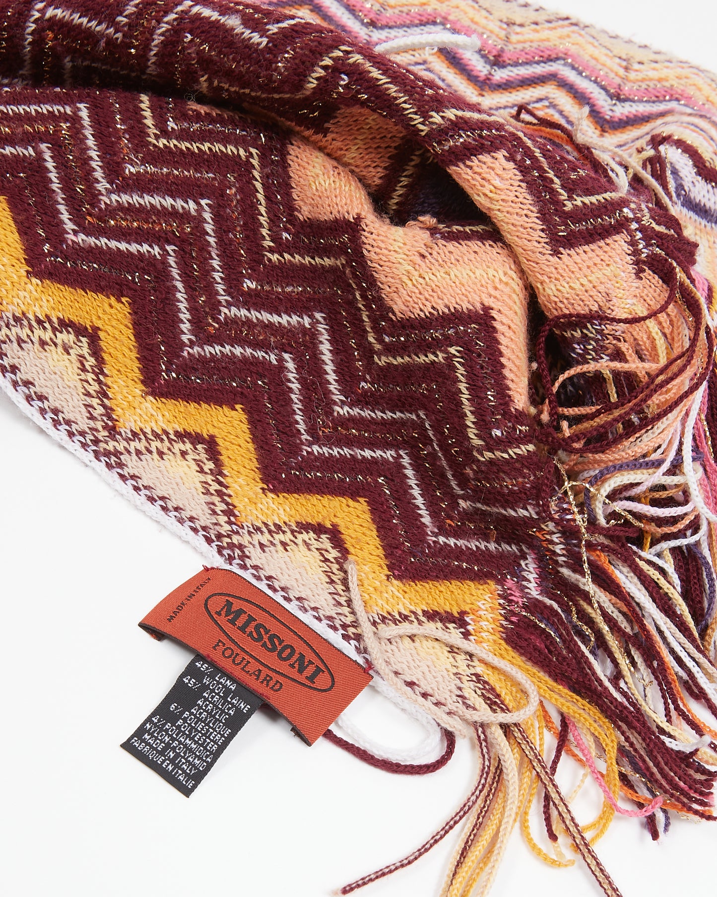 Missoni Burgundy/Pink Zigzag Crochet Scarf