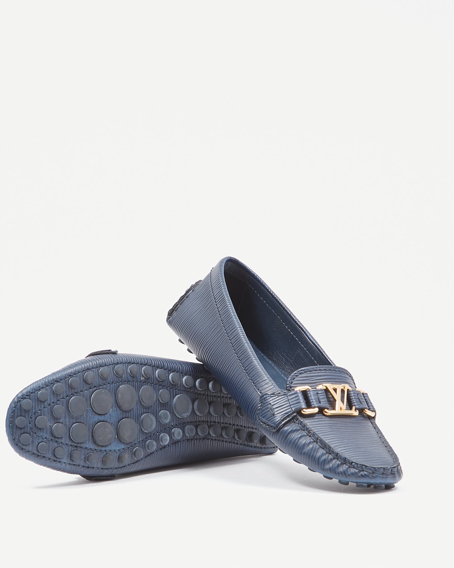 Louis Vuitton Navy Epi LV Logo Loafers- 38.5