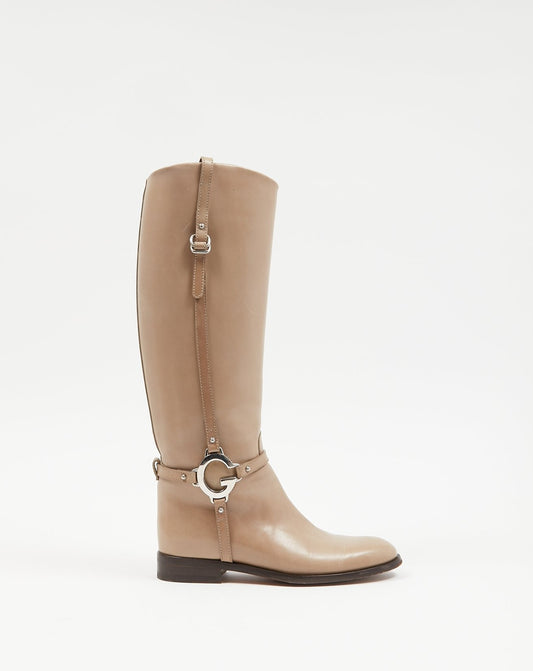 Gucci Taupe Smooth Leather G Riding Boots - 37.5