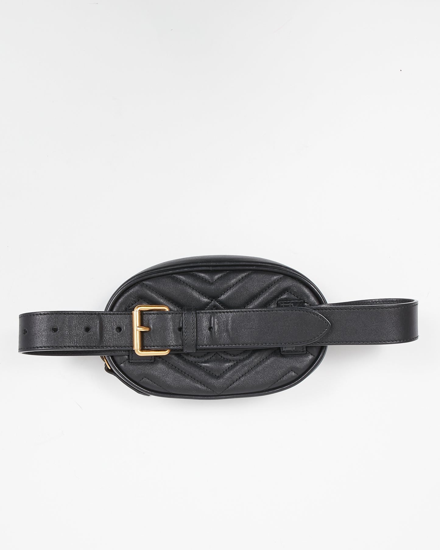 Gucci Black Leather GG Marmont Matelasse Belt Bag - 65/XXS