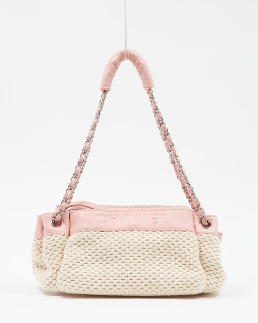 Sac à bandoulière en accordéon Lax rose et tricot crème Chanel