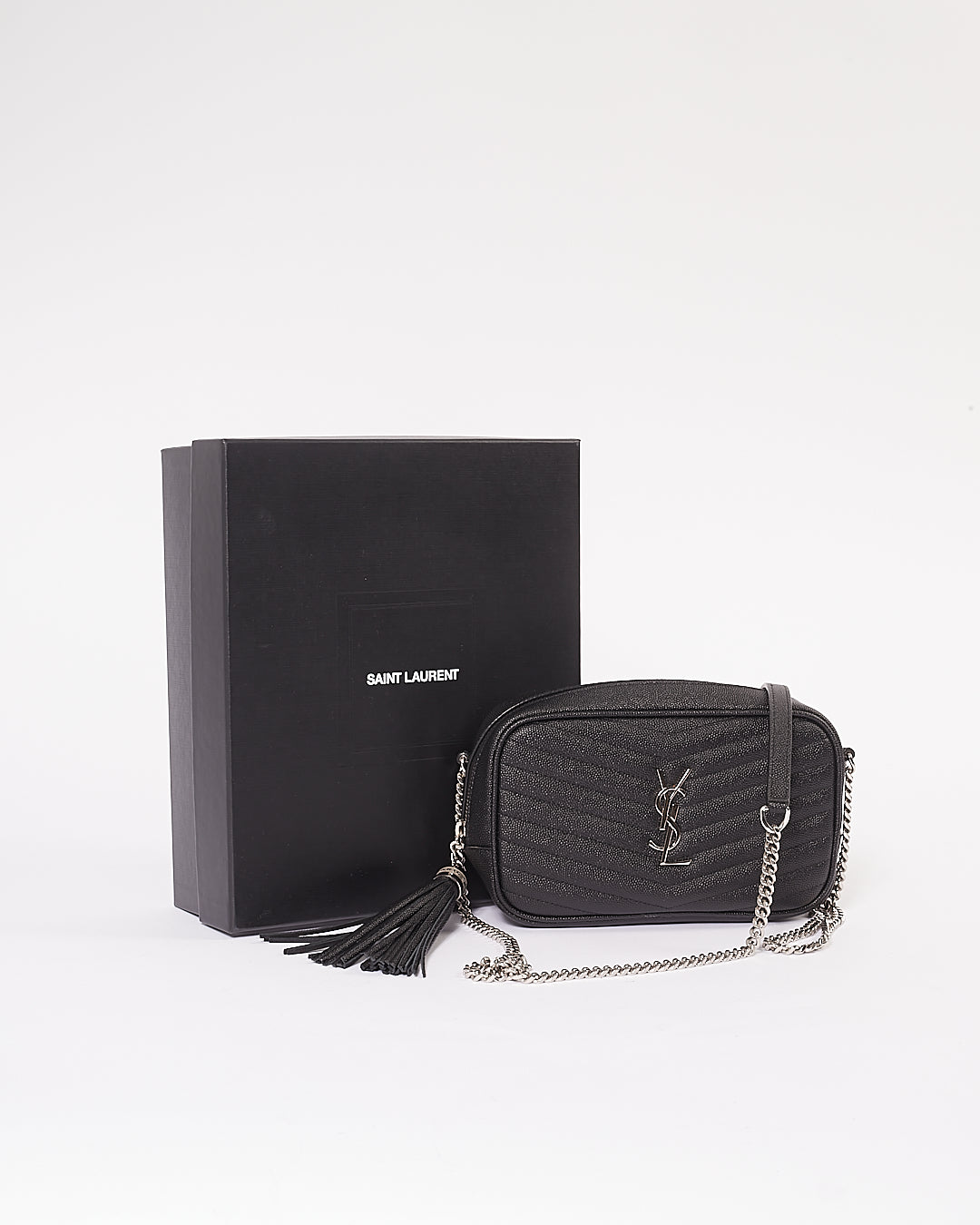 Saint Laurent Sac Appareil Photo Mini Lou Noir Grain De Poudre Monogram Matelassé