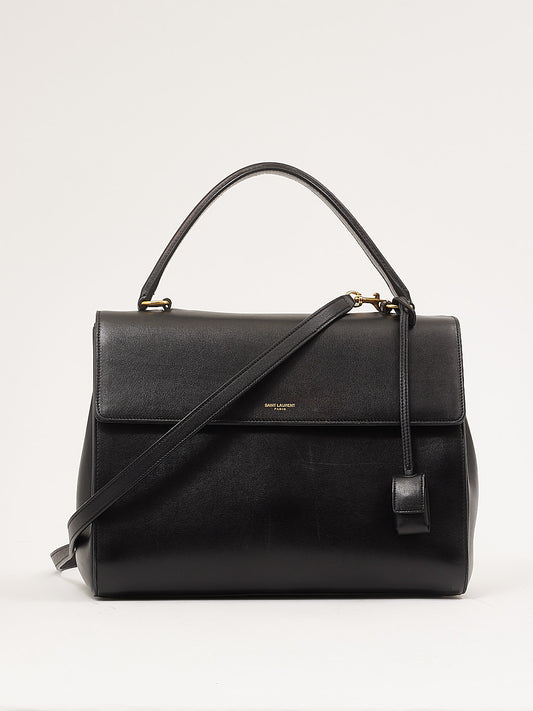 Sac à poignée supérieure en cuir lisse noir Saint Laurent