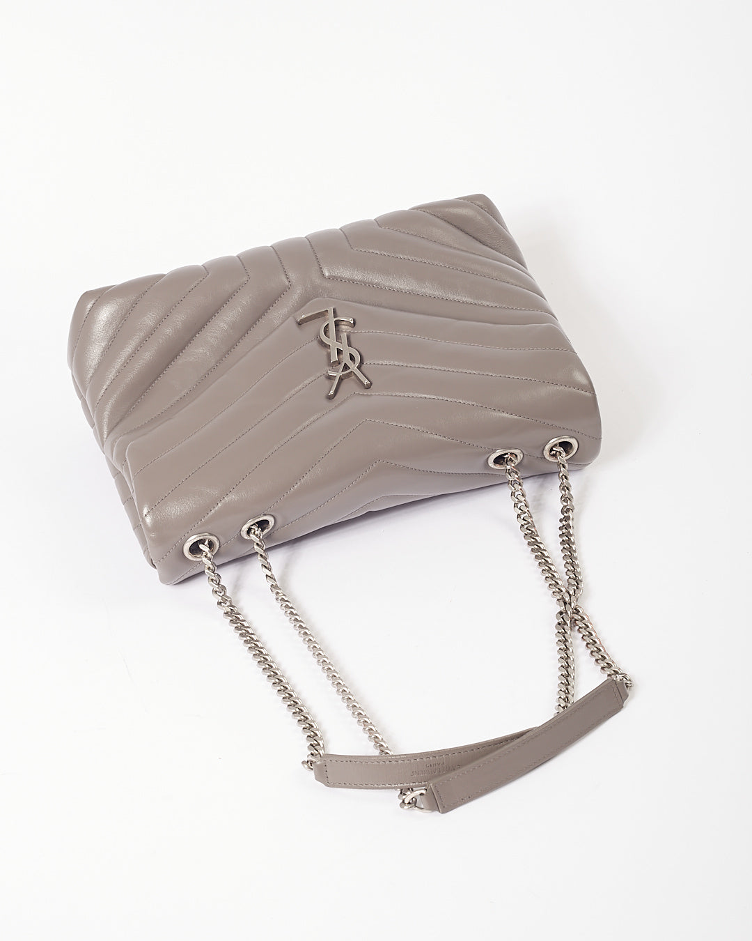 Saint Laurent Grey Leather Chevron Medium Matelasse Lou Lou Chain Bag