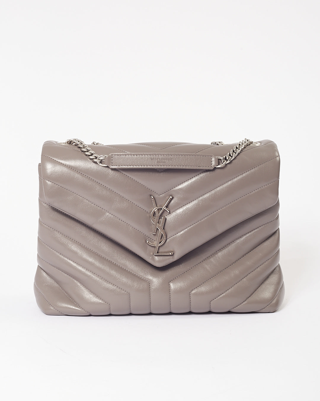 Saint Laurent Grey Leather Chevron Medium Matelasse Lou Lou Chain Bag