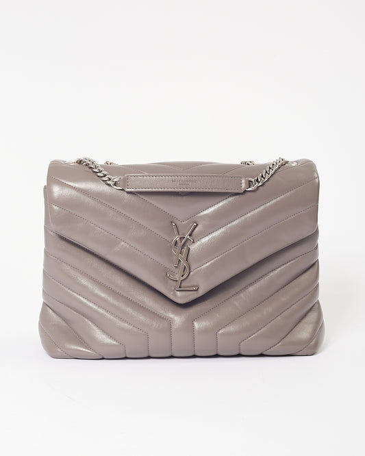 Saint Laurent Sac à chaîne Lou Lou en cuir gris Chevron Medium Matelasse Lou Lou