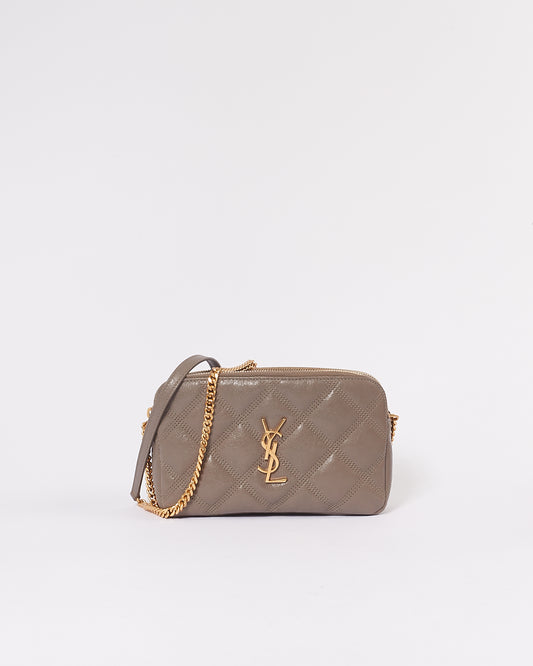 Sac à double zip matelassé gris Saint Laurent Mini Becky