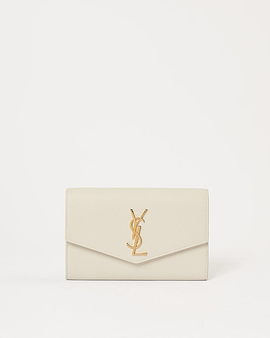 Portefeuille Uptown en cuir grainé blanc cassé Saint Laurent sur chaîne