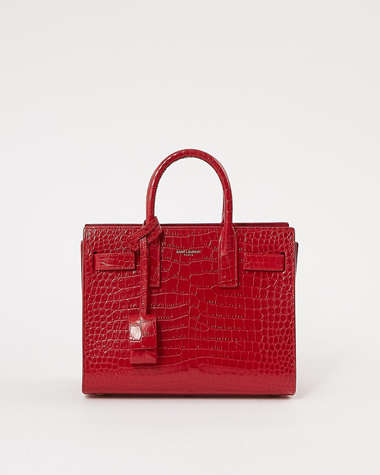 Saint Laurent Sac Nano Sac de Jour Rouge Croco Embossé