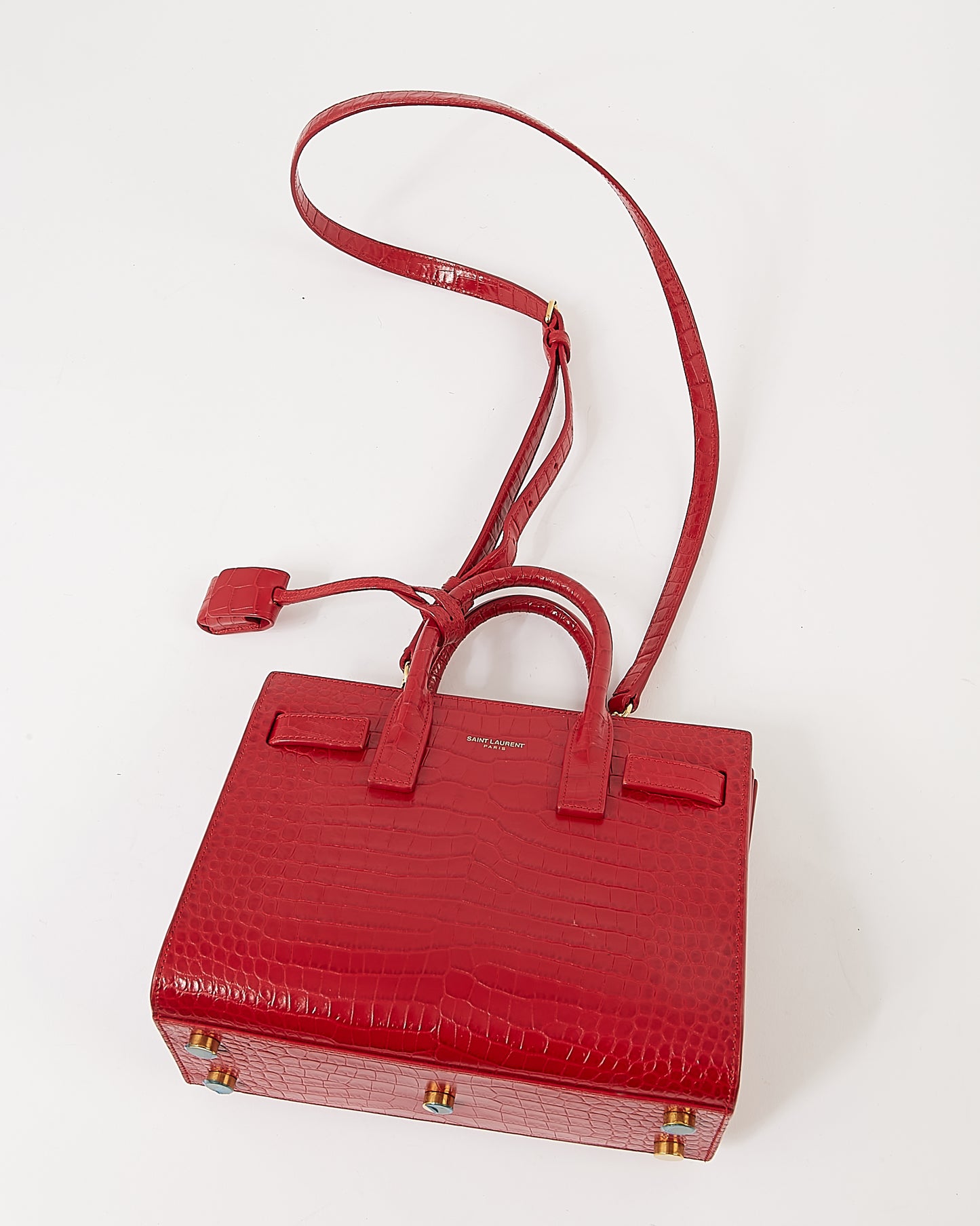 Saint Laurent Sac Nano Sac de Jour Rouge Croco Embossé