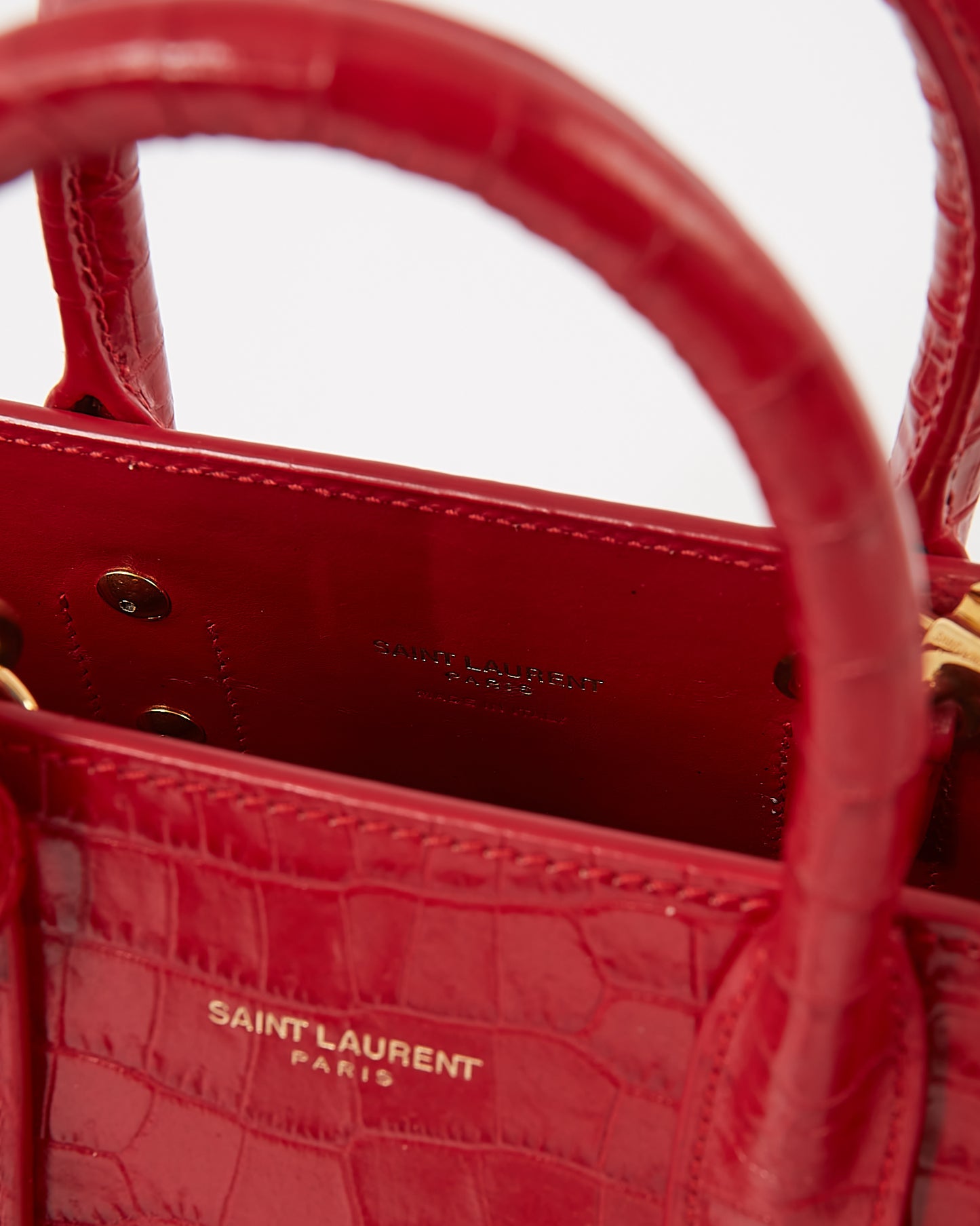 Saint Laurent Sac Nano Sac de Jour Rouge Croco Embossé