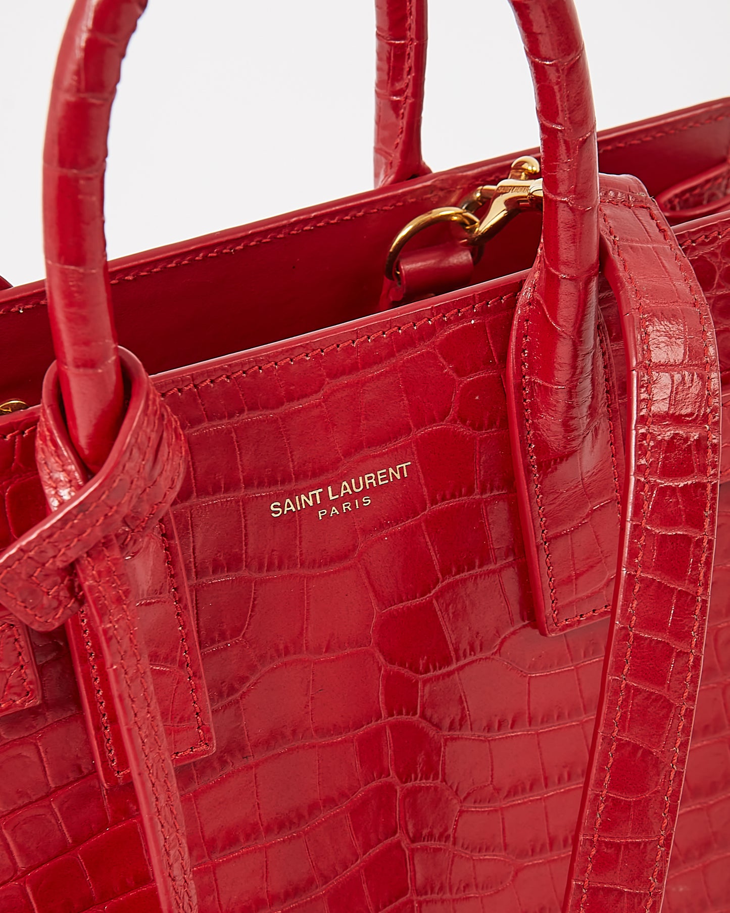 Saint Laurent Sac Nano Sac de Jour Rouge Croco Embossé