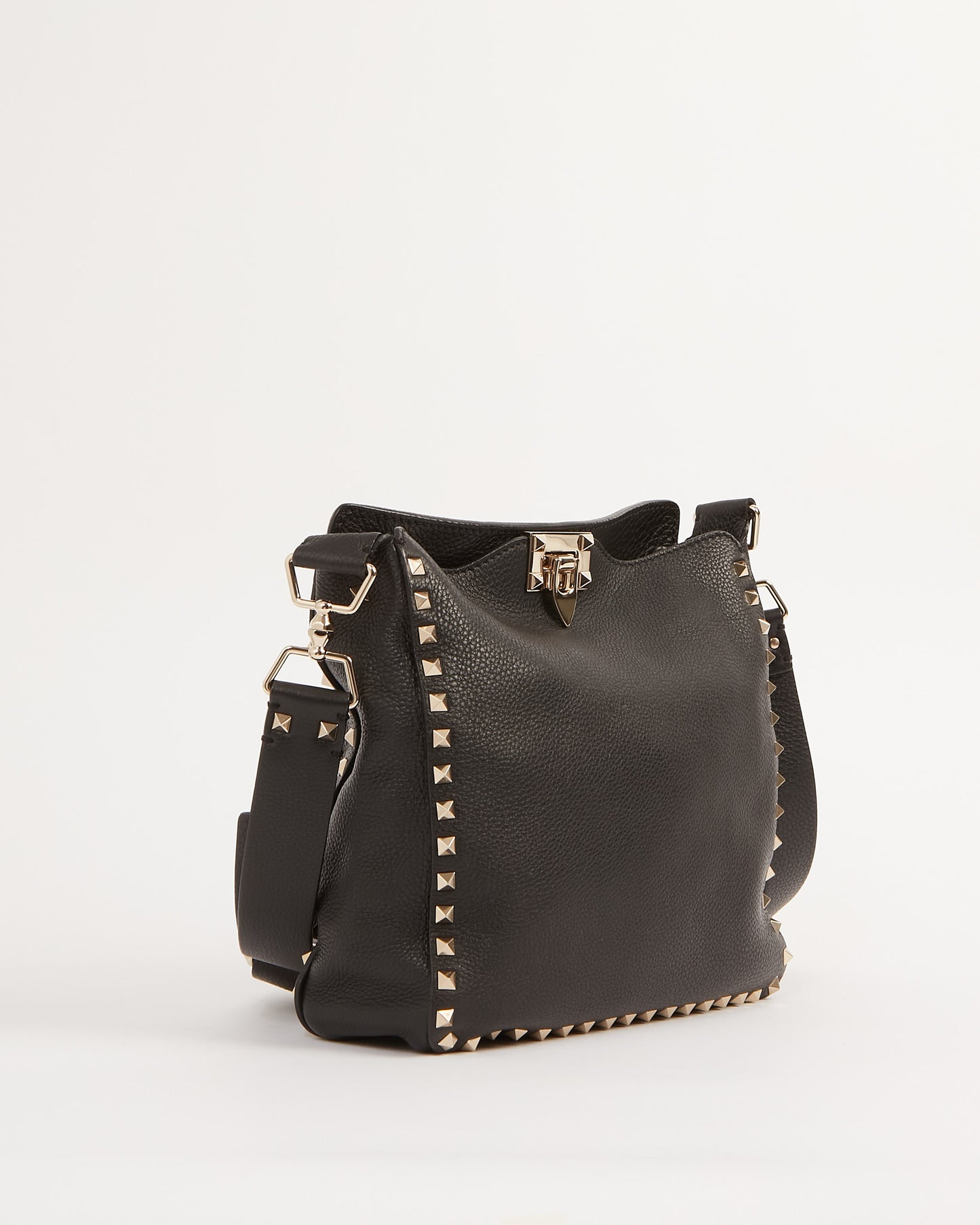 Sac messager Rockstud en cuir grainé noir Valentino