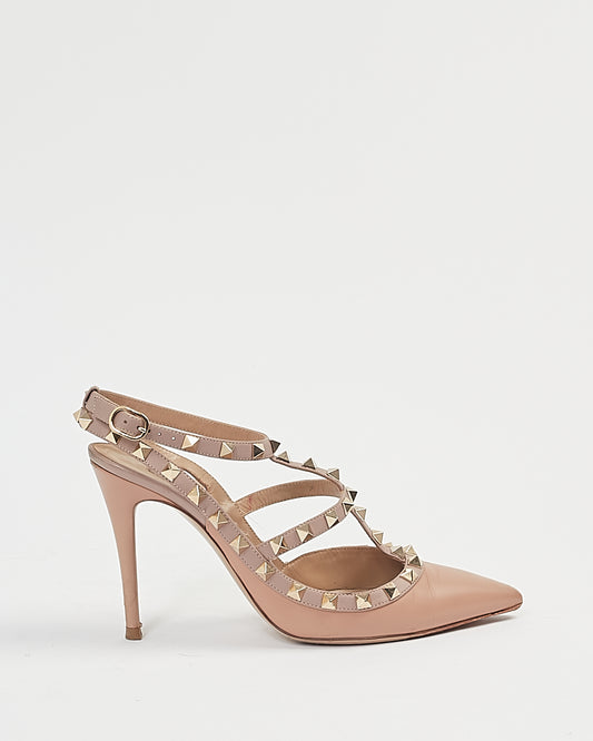 Valentino Beige Rockstud Strap Sandal Heel - 38