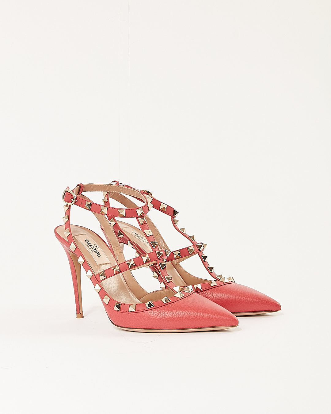 Talon Rockstud à bout pointu en cuir fraise Valentino - 38