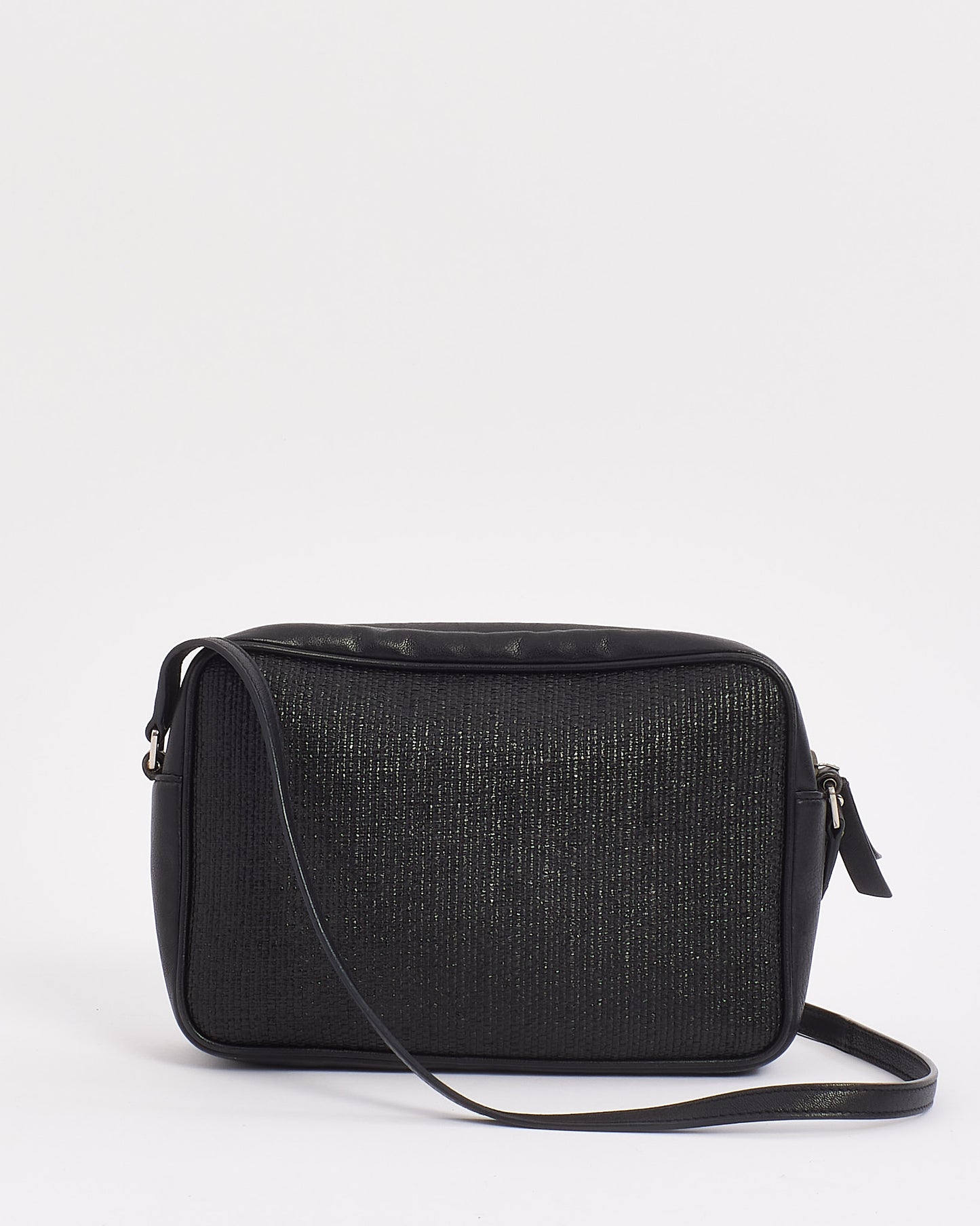 Saint Laurent Black Coated Raffia Lou Camera Crossbody Bag