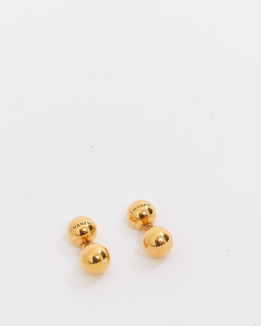 Chanel Vintage Gold Plated Round Drop Earrings