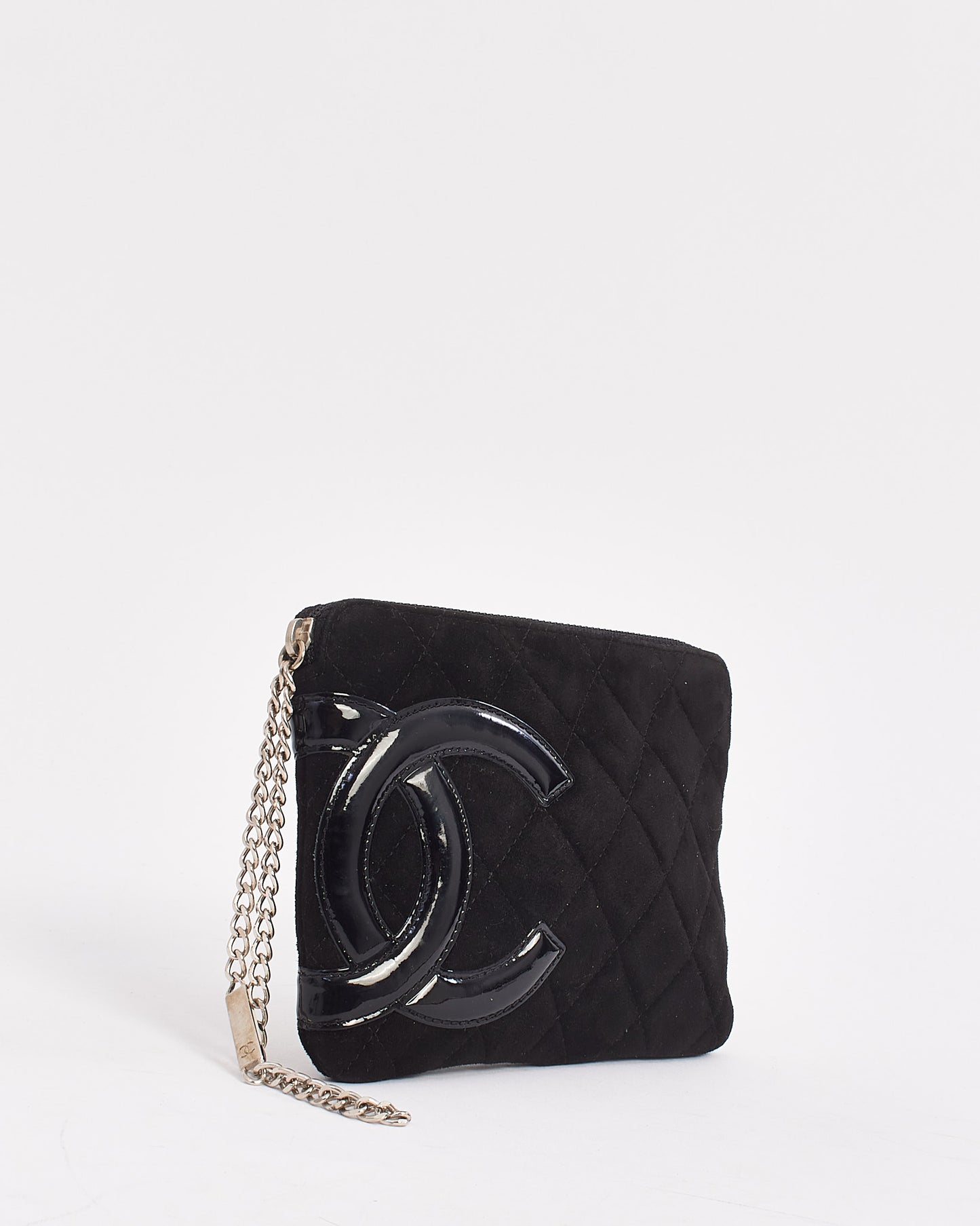 Chanel Black Suede Cambon CC Wristlet Pouch