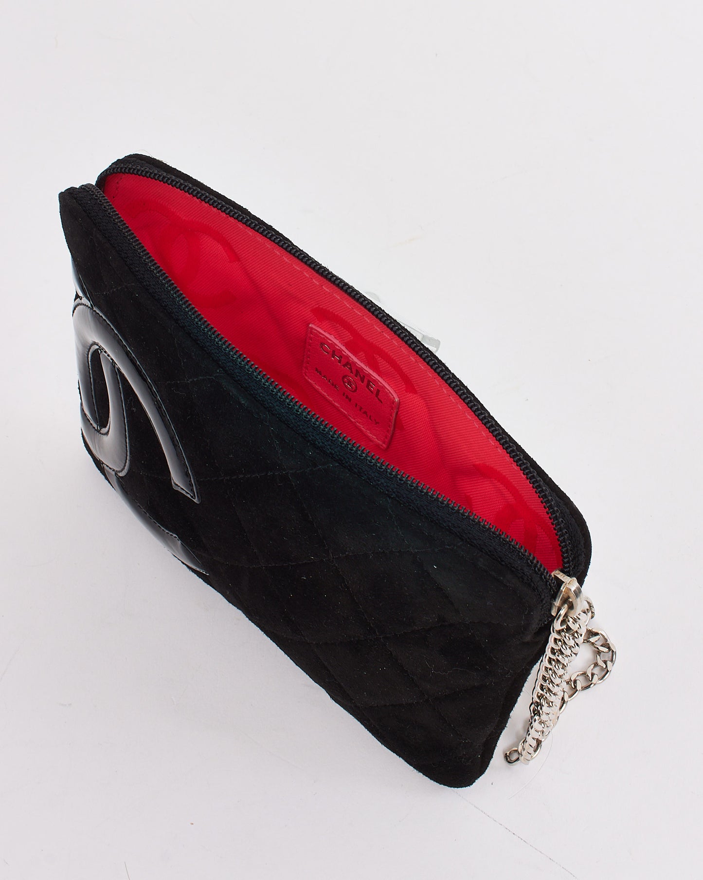 Chanel Black Suede Cambon CC Wristlet Pouch