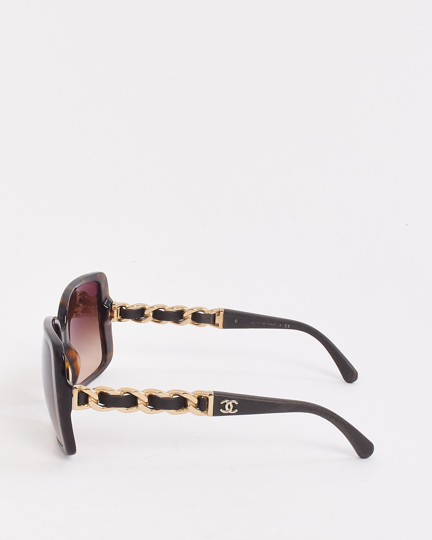 Chanel Brown Tortoise 5208 Square Chain Arm Sunglasses