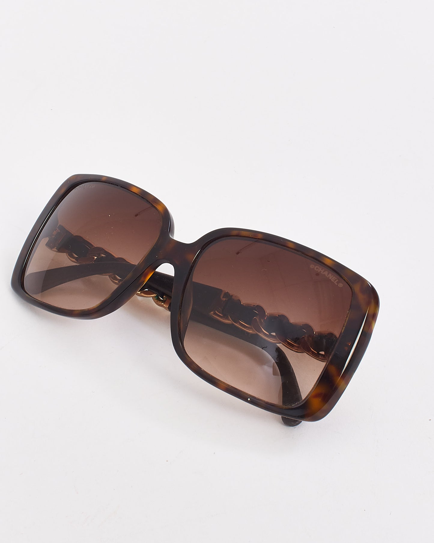 Chanel Brown Tortoise 5208 Square Chain Arm Sunglasses