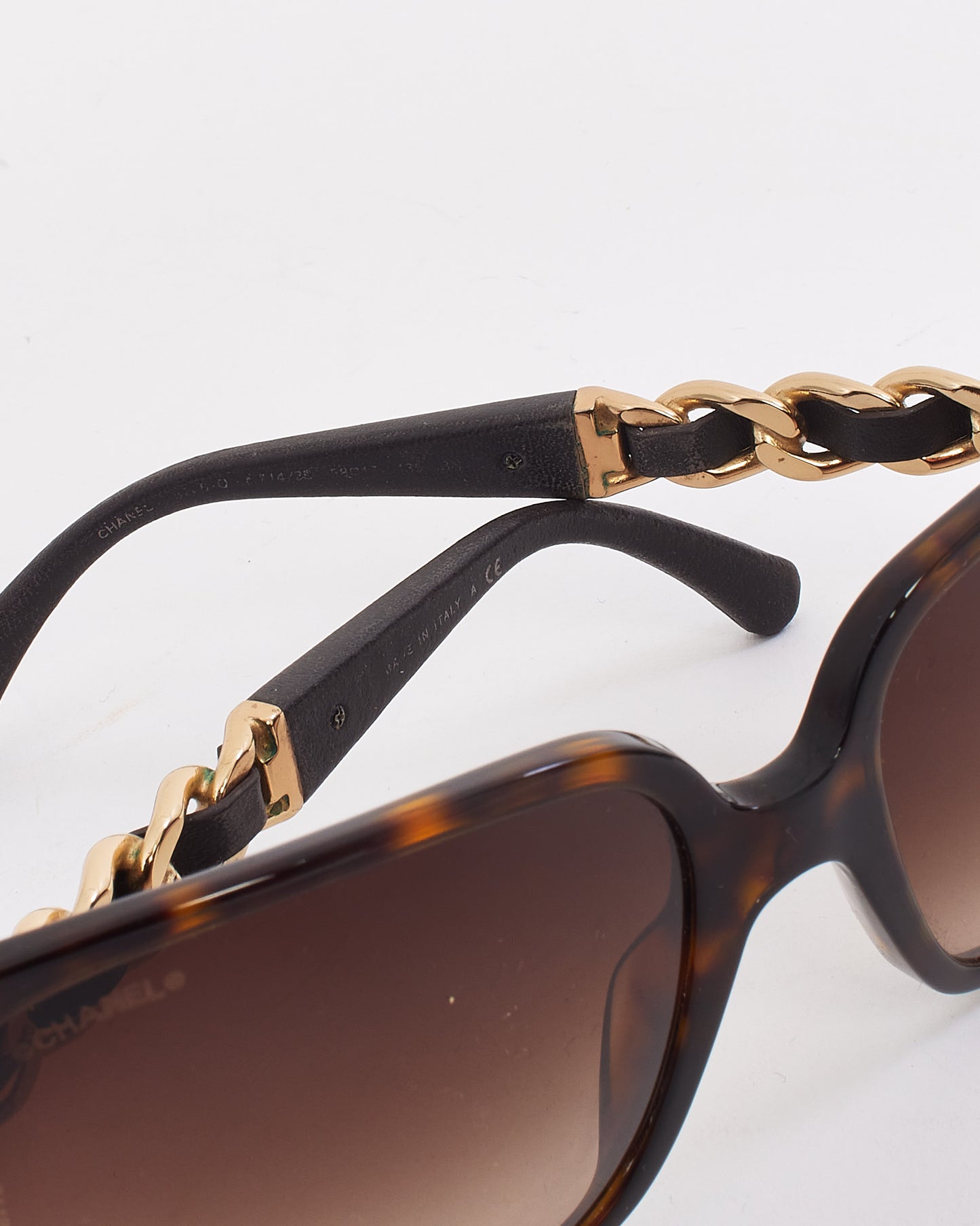 Chanel Brown Tortoise 5208 Square Chain Arm Sunglasses